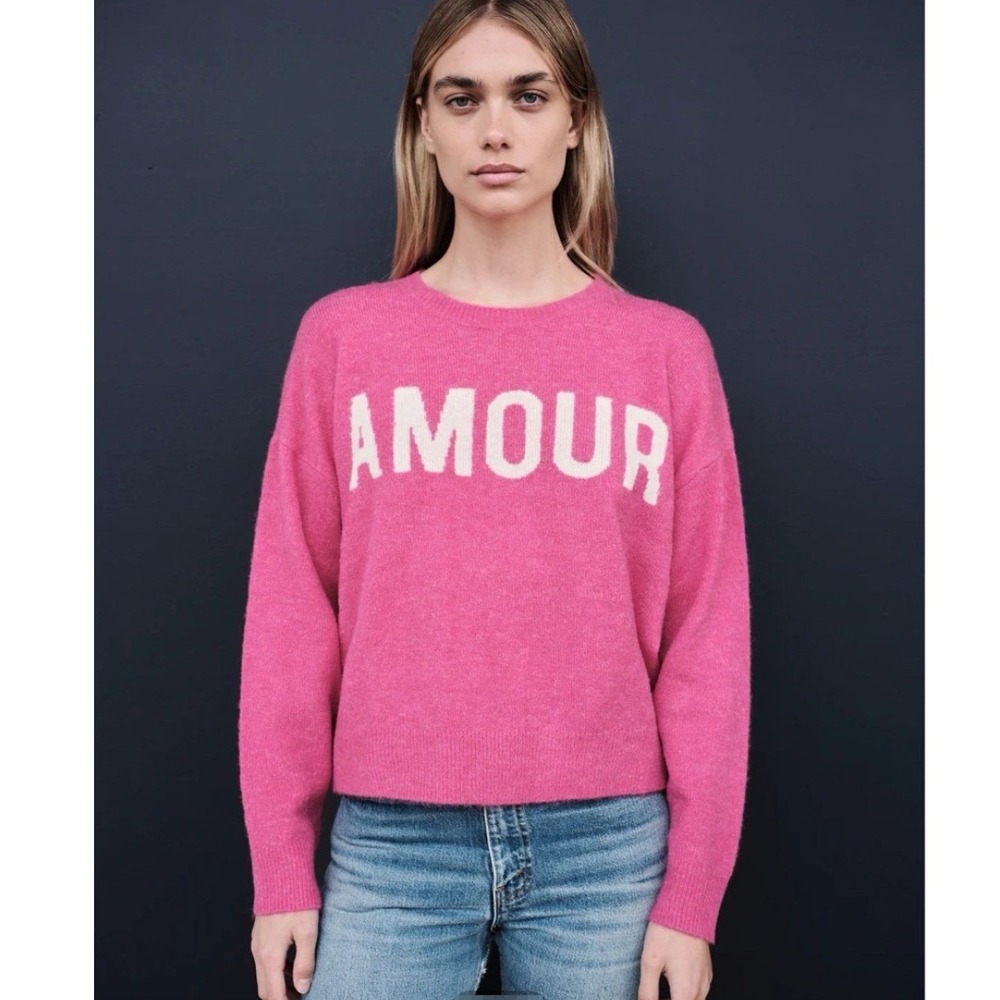 Sundry Anthropologie Amour Knit Sweater Hot Pink Pullover Size see note
